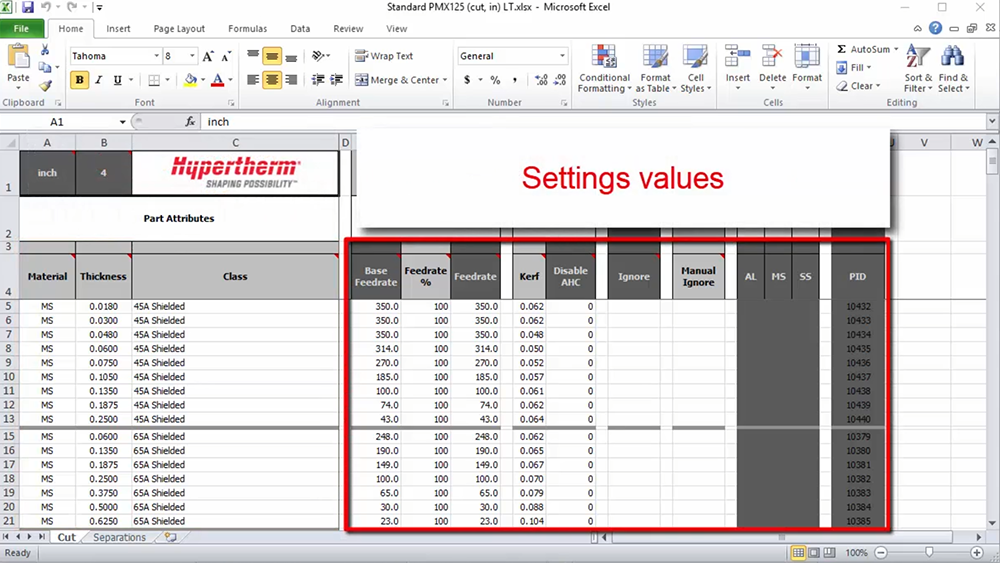 Hypertherm ProNest2021 LT Add materials to spreadsheets